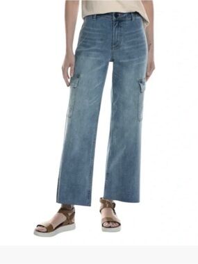 Oat New York High Rise Wide Leg Cargo Jeans in Blue Size 8/29